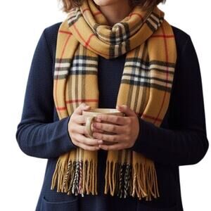 Classic Cream Tartan Plaid Tassel Scarf Unisex Womens One Size